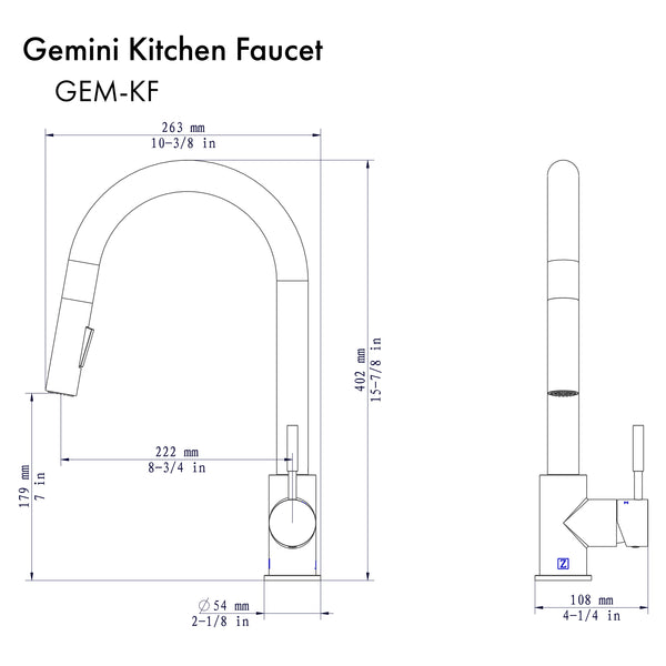 ZLINE Gemini Kitchen Faucet in Chrome (GEM-KF-CH)