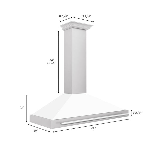 ZLINE 48 in. Convertible Stainless Steel Range Hood with White Matte Shell and Stainless Steel Handle (KB4STX-WM-48)