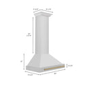 ZLINE Autograph Edition Convertible Stainless Steel Range Hood with Stainless Steel Shell and Champagne Bronze Accents (KB4STZ-CB) dimensional diagram with measurements.