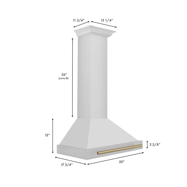 ZLINE Autograph Edition Convertible Stainless Steel Range Hood with Stainless Steel Shell and Champagne Bronze Accents (KB4STZ-CB) dimensional diagram with measurements.