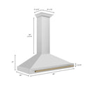 ZLINE Autograph Edition Convertible Stainless Steel Range Hood with Stainless Steel Shell and Champagne Bronze Accents (KB4STZ-CB) dimensional diagram with measurements.