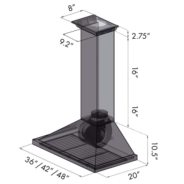 42" ZLINE CrownSound™Ducted Vent Wall Mount Range Hood in Stainless Steel with Built-in Bluetooth Speakers (KBCRN-BT-42)