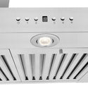 ZLINE KE low-profile wall mount range hood button panel, LCD display, and LED lighting