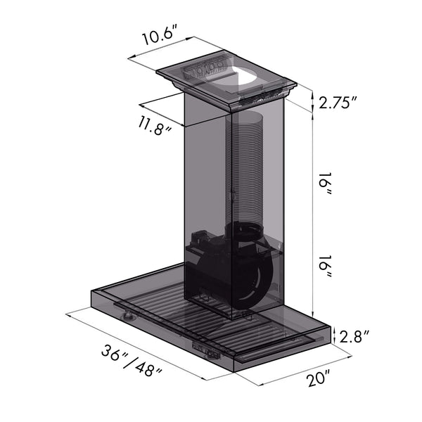 36" ZLINE CrownSound™Ducted Vent Wall Mount Range Hood in Stainless Steel with Built-in Bluetooth Speakers (KECRN-BT-36)