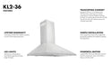 ZLINE Convertible Vent Wall Mount Range Hood in Stainless Steel (KL2) 36-inch details.