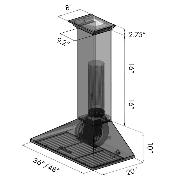 48" ZLINE CrownSound™Ducted Vent Wall Mount Range Hood in Stainless Steel with Built-in Bluetooth Speakers (KL2CRN-BT-48)