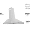 KL3-36 features lifetime warranty, LED lights, telescoping chimney, simple installation, and powerful motor.