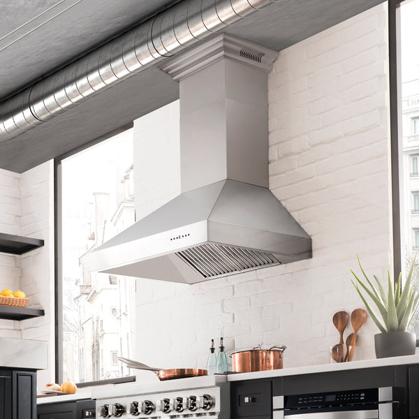 48" ZLINE CrownSound™Ducted Vent Professional Wall Mount Range Hood in Stainless Steel with Built-in Bluetooth Speakers (697CRN-BT-48)