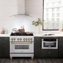 ZLINE Autograph Edition 36 in. 4.6 cu. ft. Dual Fuel Range with Gas Stove and Electric Oven in DuraSnow® Stainless Steel with Champagne Bronze Accents (RASZ-SN-36-CB)-Ranges-RASZ-SN-36-CB ZLINE Kitchen and Bath