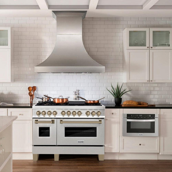 ZLINE Autograph Edition 48 in. 6.0 cu. ft. Dual Fuel Range with Gas Stove and Electric Oven in DuraSnow® Stainless Steel with Champagne Bronze Accents (RASZ-SN-48-CB)-Ranges-RASZ-SN-48-CB ZLINE Kitchen and Bath