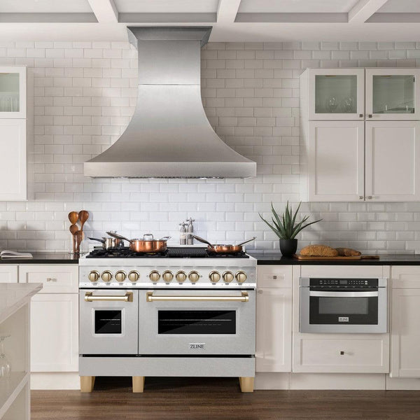 ZLINE Autograph Edition 48 in. 6.0 cu. ft. Dual Fuel Range with Gas Stove and Electric Oven in DuraSnow® Stainless Steel with Polished Gold Accents (RASZ-SN-48-G)-Ranges-RASZ-SN-48-G ZLINE Kitchen and Bath