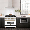 ZLINE Autograph Edition 36 in. 4.6 cu. ft. Legacy Dual Fuel Range with 6 Burner Gas Cooktop and Electric Convection Oven in Satin Stainless Steel with White Matte Door and Champagne Bronze Accents (RASZ-WM-36-CB)