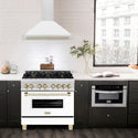 ZLINE 36 in. Autograph Edition Convertible Fingerprint Resistant Satin Stainless Steel Range Hood with White Matte Shell and Polished Gold Handle (KB4SNZ-WM36-G)