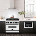 ZLINE Autograph Edition 36 in. 4.6 cu. ft. Dual Fuel Range with Gas Stove and Electric Oven in Stainless Steel with White Matte Door and Matte Black Accents (RAZ-WM-36-MB)-Ranges-RAZ-WM-36-MB ZLINE Kitchen and Bath