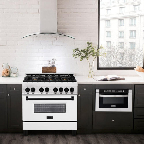 ZLINE Autograph Edition 36 in. 4.6 cu. ft. Dual Fuel Range with Gas Stove and Electric Oven in Stainless Steel with White Matte Door and Matte Black Accents (RAZ-WM-36-MB)-Ranges-RAZ-WM-36-MB ZLINE Kitchen and Bath