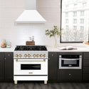 ZLINE Autograph Edition 36" Fingerprint Resistant Stainless Steel Range Hood with White Matte Shell and Polished Gold Handle (8654SNZ-WM36-G)