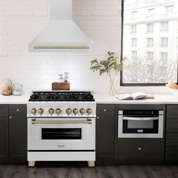 ZLINE Autograph Edition 36" Stainless Steel Range Hood with Stainless Steel Shell and Champagne Bronze Handle (8654STZ-36-CB)