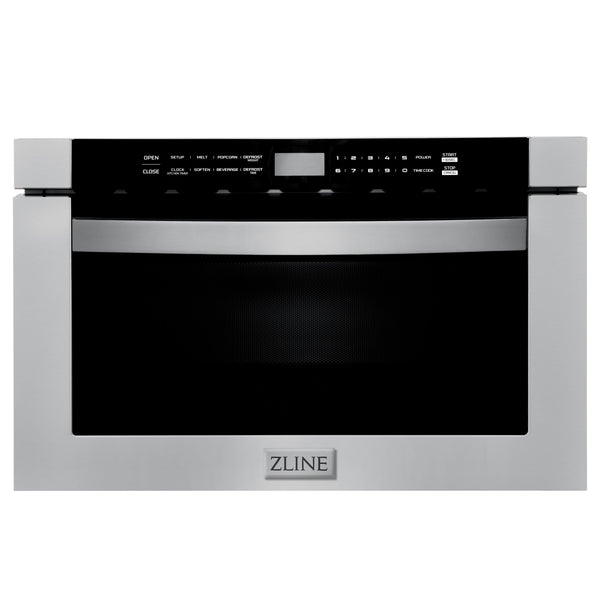 ZLINE Kitchen Package with Refrigeration, 48 in. Stainless Steel Dual Fuel Range, 48 in. Convertible Vent Range Hood, 24 in. Microwave Drawer, and 24 in. Tall Tub Dishwasher (5KPR-RARH48-MWDWV) 