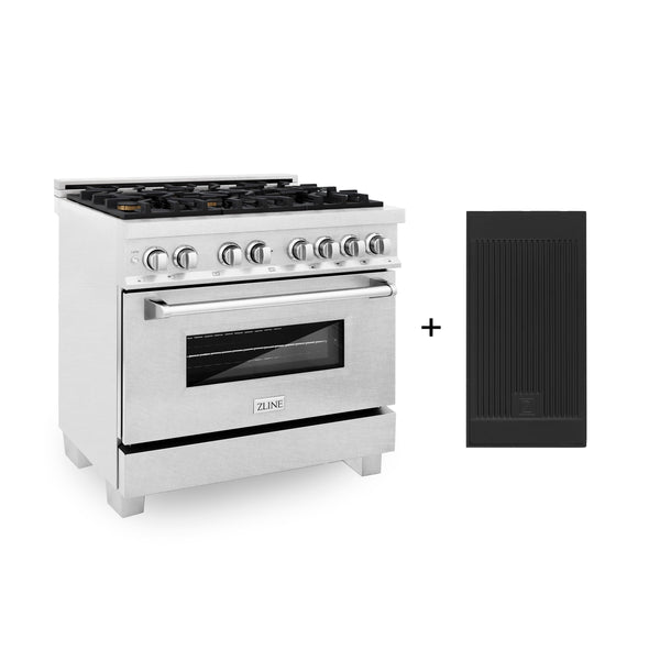 ZLINE 36 in. 4.6 cu. ft. Legacy Dual Fuel Range with Gas Cooktop and Electric Convection Oven in DuraSnow® Stainless Steel with 6 Brass Burners and Griddle (RAS-SN-BR-GR-36)