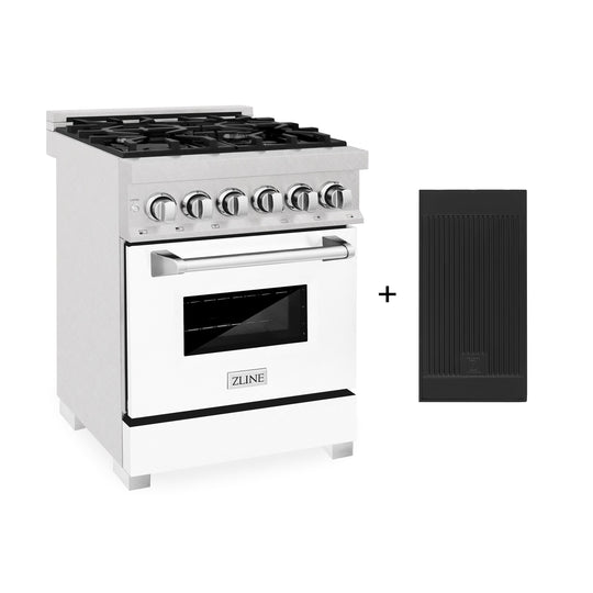 ZLINE 24 in. 2.8 cu. ft. Legacy Dual Fuel Range with 4 Burner Gas Cooktop and Electric Convection Oven in Satin Stainless Steel with White Matte Door and Griddle (RAS-WM-GR-24)