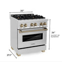 ZLINE Autograph Edition 30 in. 4.0 cu. ft. Dual Fuel Range with Gas Stove and Electric Oven in Stainless Steel with Champagne Bronze Accents (RAZ-30-CB) dimensions for installation