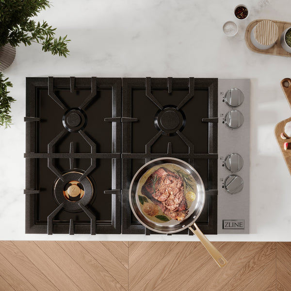ZLINE 30 in. Gas Cooktop with 4 Brass Burners and Black Porcelain Top (RC-BR-30-PBT)