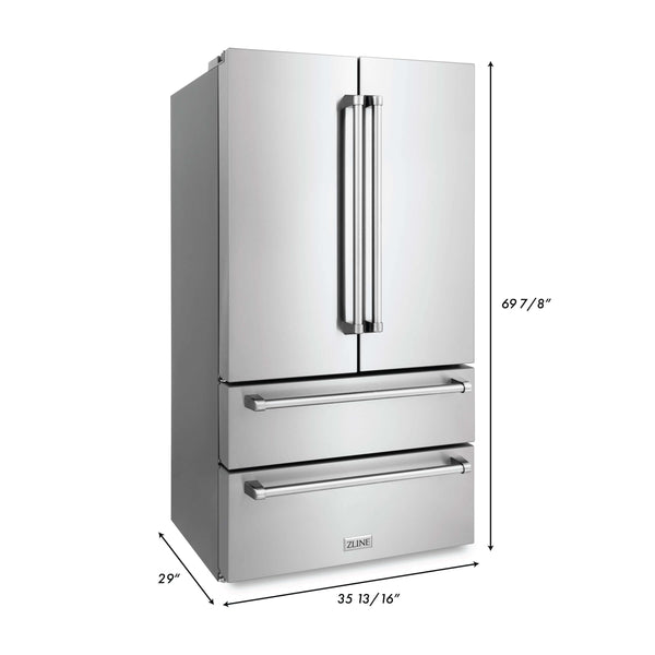 ZLINE 36" French Door Refrigerator (RFM) dimensional measurements.