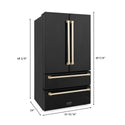 ZLINE Autograph Edition 36 in. Kitchen Package with Black Stainless Steel Dual Fuel Range, Range Hood, Dishwasher and Refrigeration with Polished Gold Accents (4AKPR-RABRHDWV36-G) dimensional diagram with measurements.