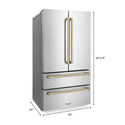 ZLINE Autograph Edition 36 in. 22.5 cu. ft Freestanding French Door Refrigerator with Ice Maker in Fingerprint Resistant Stainless Steel with Champagne Bronze Accents (RFMZ-36-CB) dimensions.