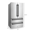 ZLINE Autograph Edition 30 in. Kitchen Package with Stainless Steel Dual Fuel Range, Range Hood, Dishwasher and Refrigeration with Matte Black Accents (4KAPR-RARHDWM30-MB) dimensional diagram with measurements.