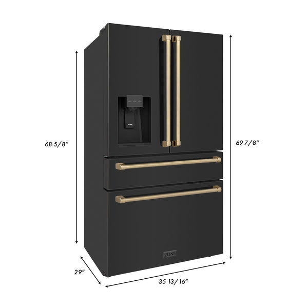 ZLINE Autograph Edition 36" French door refrigerator with water/ice dispenser dimensional measurements.