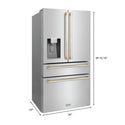 ZLINE Autograph Edition 36" French door refrigerator with water/ice dispenser dimensional measurements.