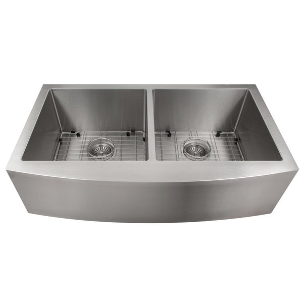 ZLINE 36 in. Niseko Farmhouse Apron Mount Double Bowl Stainless Steel Kitchen Sink with Bottom Grid (SA50D-36)