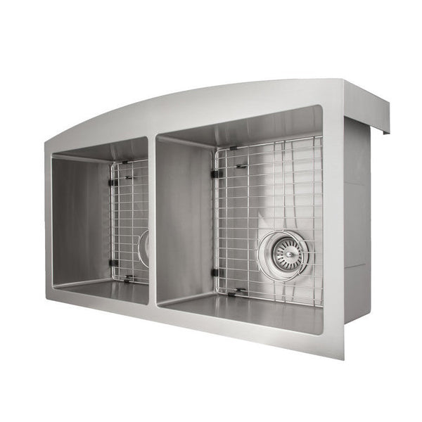 ZLINE 36 in. Niseko Farmhouse Apron Mount Double Bowl Stainless Steel Kitchen Sink with Bottom Grid (SA50D-36)