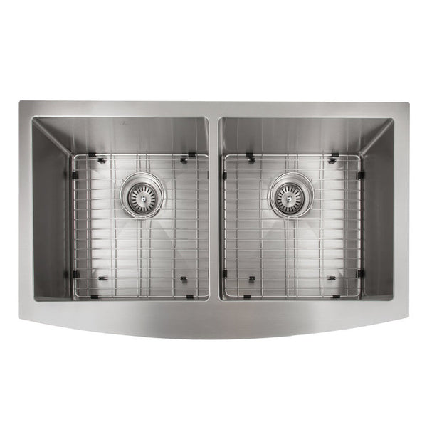 ZLINE 36 in. Niseko Farmhouse Apron Mount Double Bowl Stainless Steel Kitchen Sink with Bottom Grid (SA50D-36)