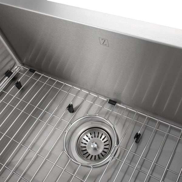 ZLINE 30 in. Zermatt Farmhouse Apron Mount Single Bowl Stainless Steel Kitchen Sink with Bottom Grid (SAS-30)