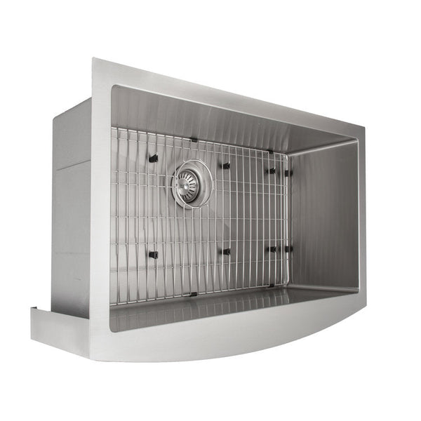 ZLINE 33 in. Vail Farmhouse Apron Mount Single Bowl Stainless Steel Kitchen Sink with Bottom Grid (SAS-33)