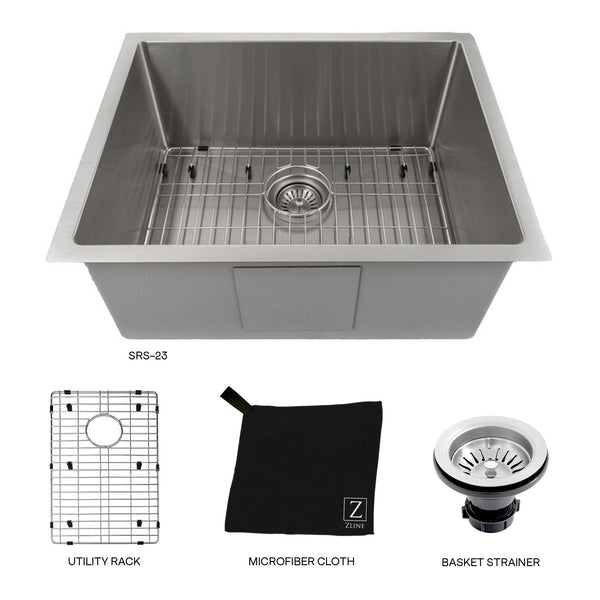 ZLINE 23 in. Meribel Undermount Single Bowl Stainless Steel Kitchen Sink with Bottom Grid (SRS-23)