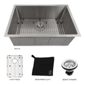 ZLINE 30 in. Meribel Undermount Single Bowl Stainless Steel Kitchen Sink with Bottom Grid (SRS-30)