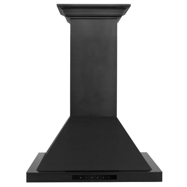 ZLINE Convertible Vent Wall Mount Range Hood in Black Stainless Steel with Crown Molding (BSKBNCRN) front