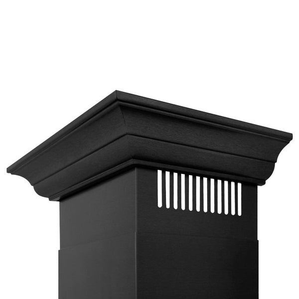 ZLINE Convertible Vent Wall Mount Range Hood in Black Stainless Steel with Crown Molding (BSKBNCRN) crown molding close up