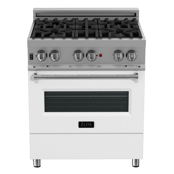 ZLINE 30 in. 4.0 cu. ft. Dual Fuel Range with Gas Stove and Electric Oven in All Fingerprint Resistant Stainless Steel with White Matte Door (RAS-WM-30) front, oven closed.
