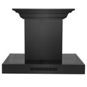 ZLINE Wall Mount Range Hood in Black Stainless Steel with Built-in ZLINE CrownSound Bluetooth Speakers (BSKENCRN-BT) front.