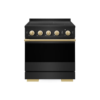 ZLINE Autograph Edition 30 in. 4.2 cu. ft. Marino Induction Range with 4 Element Cooktop and Electric Convection Oven in Black Stainless Steel with Polished Gold Accents (MINRBZ-30-G)