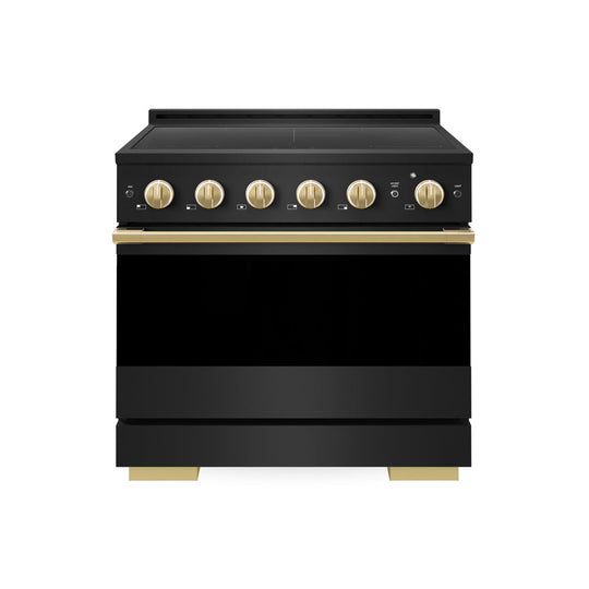 ZLINE Autograph Edition 36 in. 5.2 cu. ft. Marino Induction Range with 5 Element Cooktop and Electric Convection Oven in Black Stainless Steel with Polished Gold Accents (MINRBZ-36-G)