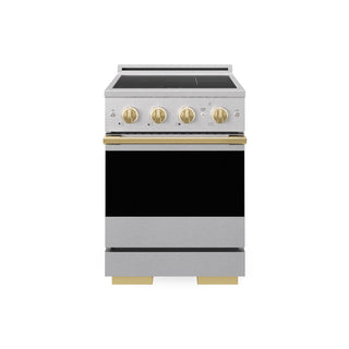 ZLINE Autograph Edition 24 in. 3.2 cu. ft. Marino Induction Range with 3 Element Cooktop and Electric Convection Oven in Satin Stainless Steel with Polished Gold Accents (MINRSZ-24-G)