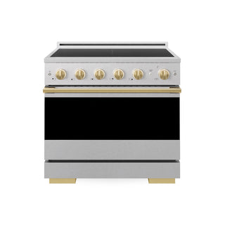 ZLINE Autograph Edition 36 in. 5.2 cu. ft. Marino Induction Range with 5 Element Cooktop and Electric Convection Oven in Satin Stainless Steel with Polished Gold Accents (MINRSZ-36-G)