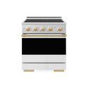 ZLINE Autograph Edition 30 in. 4.2 cu. ft. Marino Induction Range with 4 Element Cooktop and Electric Convection Oven in Satin Stainless Steel with White Matte Door and Polished Gold Accents (MINRSZ-WM-30-G)