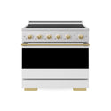 ZLINE Autograph Edition 36 in. 5.2 cu. ft. Marino Induction Range with 5 Element Cooktop and Electric Convection Oven in Satin Stainless Steel with White Matte Door and Polished Gold Accents (MINRSZ-WM-36-G)