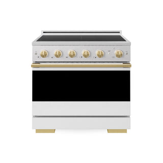 ZLINE Autograph Edition 36 in. 5.2 cu. ft. Marino Induction Range with 5 Element Cooktop and Electric Convection Oven in Satin Stainless Steel with White Matte Door and Polished Gold Accents (MINRSZ-WM-36-G)
